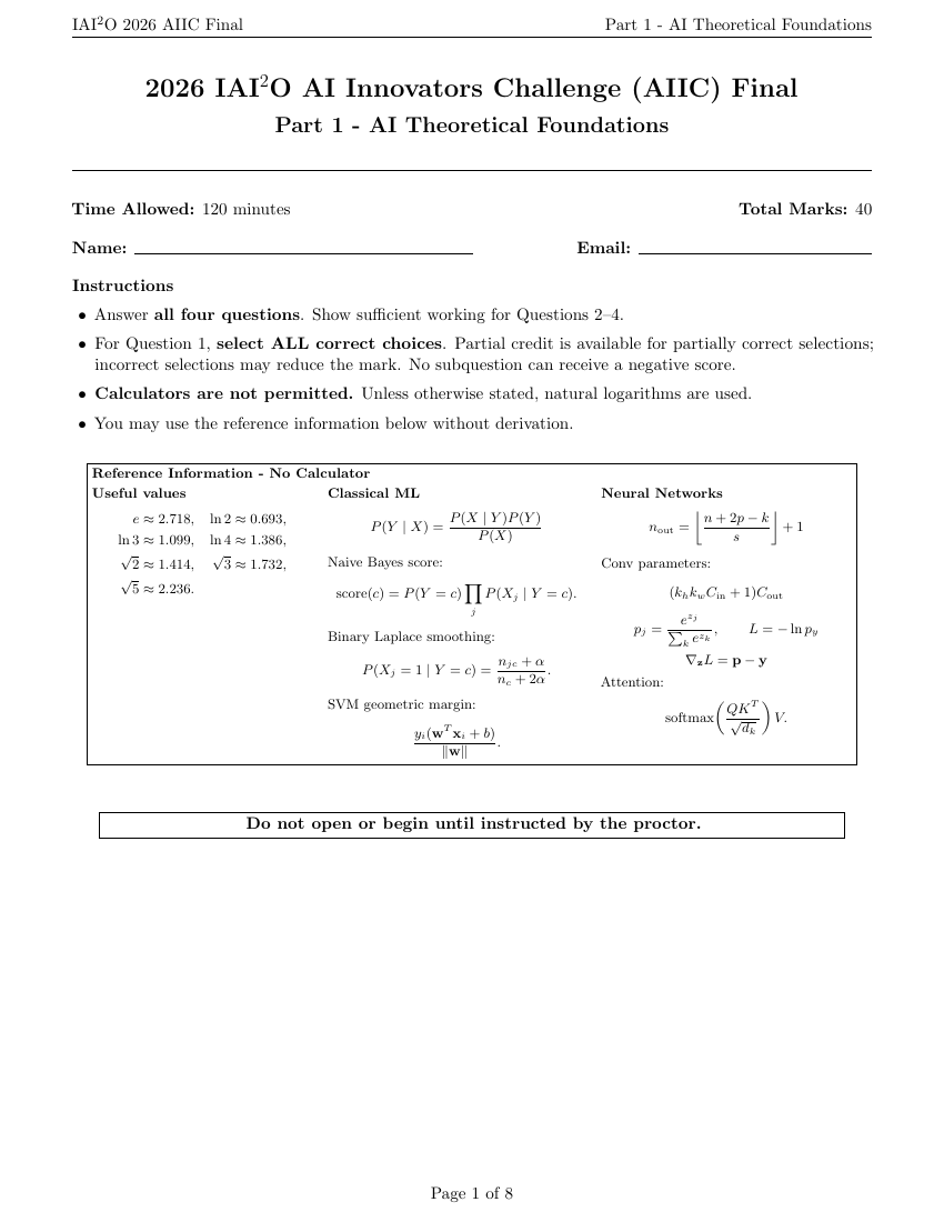 First page of Part 1 Questions