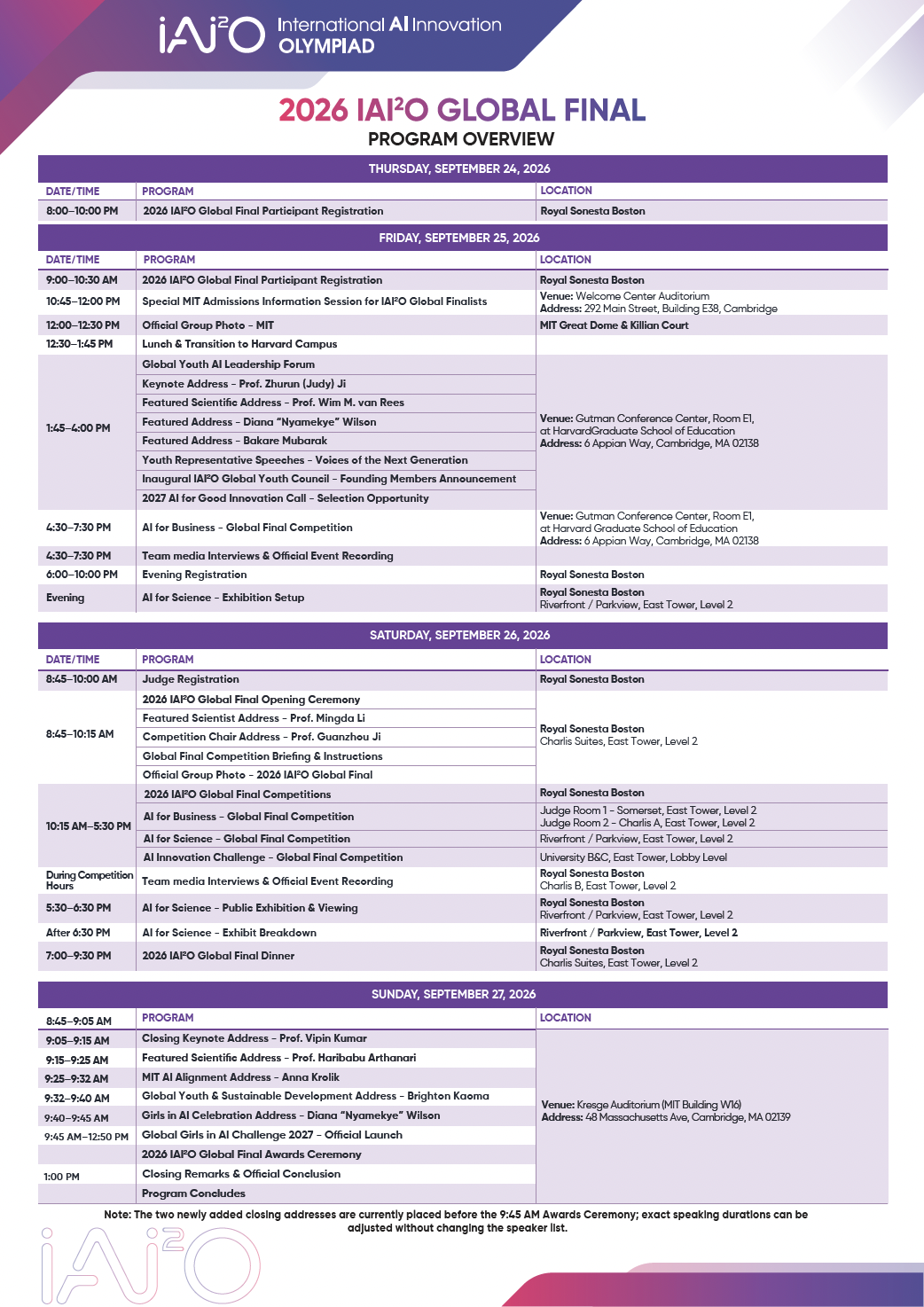 IAI²O 2026 Global Final Schedule